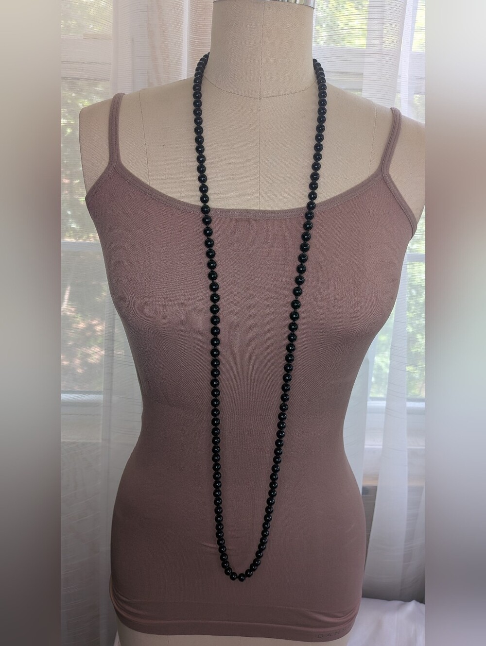 Vintage Lady Remington Black Hand Knotted Opera Length Bead Necklace